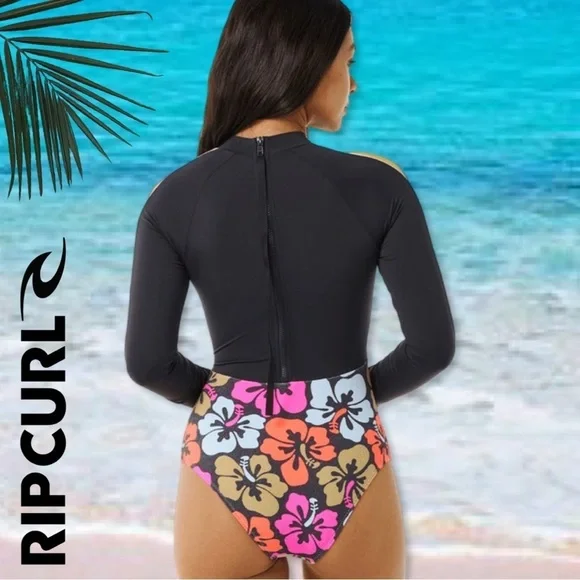 Rip Curl Hibiscus Heat  Long Sleeve Surfsuit Black Pink Orange Floral Size 2XL - Picture 3 of 12